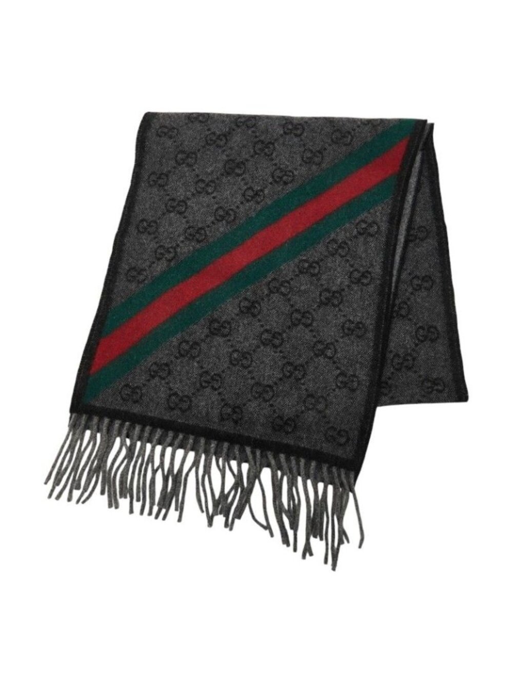 Gucci Sherry Line GG Logo Jacquard Scarf Gray Wool